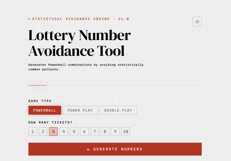Lottery Number Avoidance Tool
